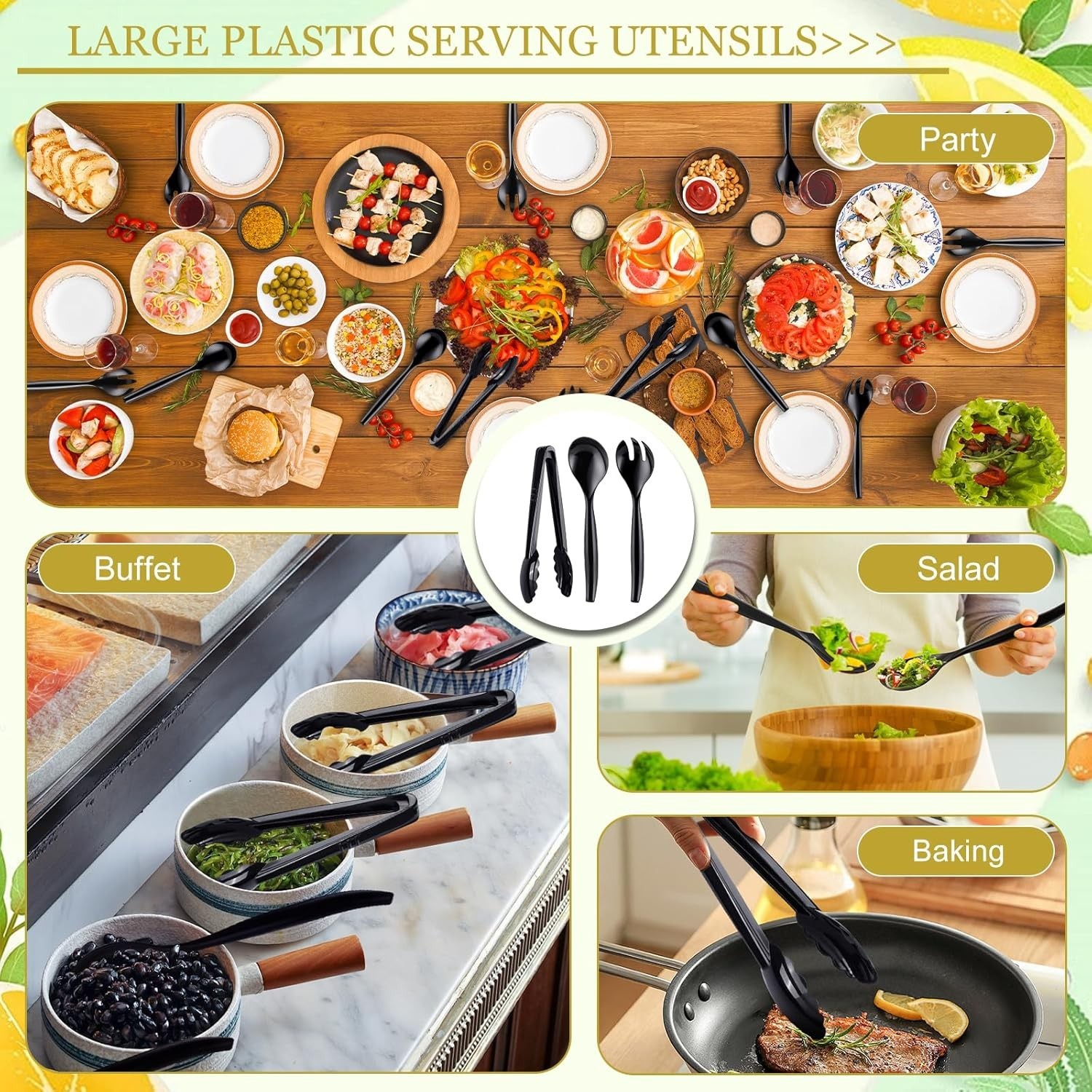 18Pcs Serving Utensils, 10” Plastic Serving Utensils Set, Disposable Serving…