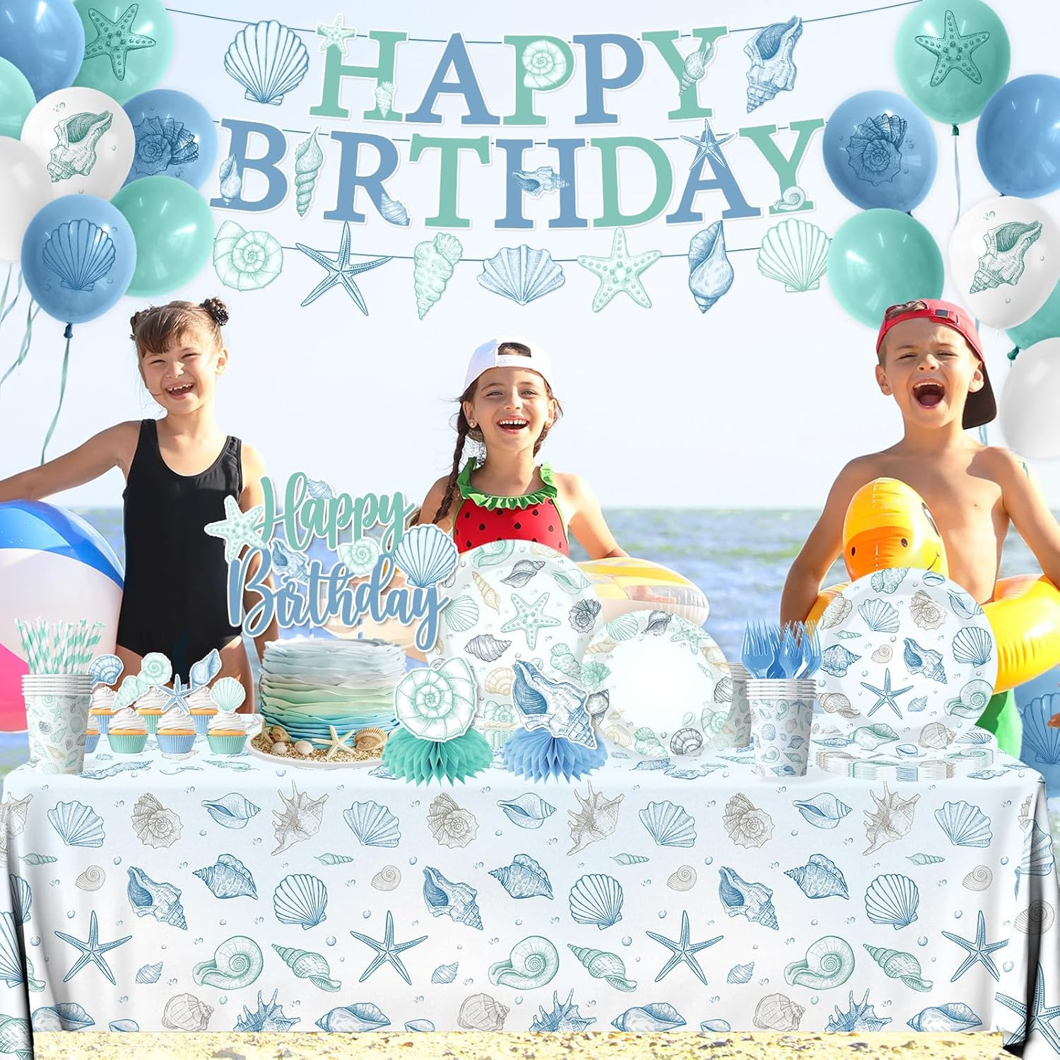 Seashell Birthday Decorations,190pcs Beach Party Supplies Coastal Party Decorati