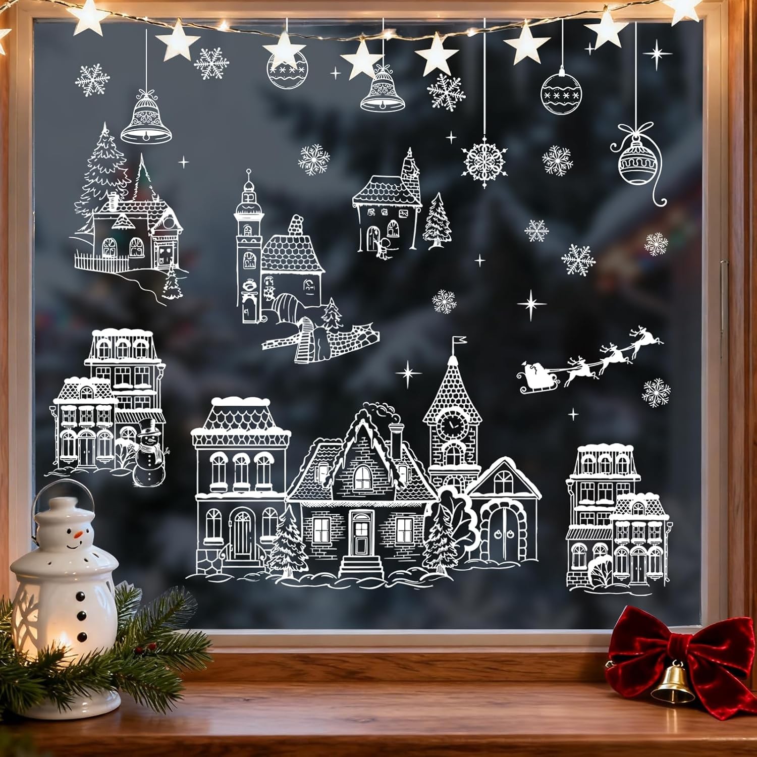 Mfault Grey Christmas White House Window Clings 4 Sheets,