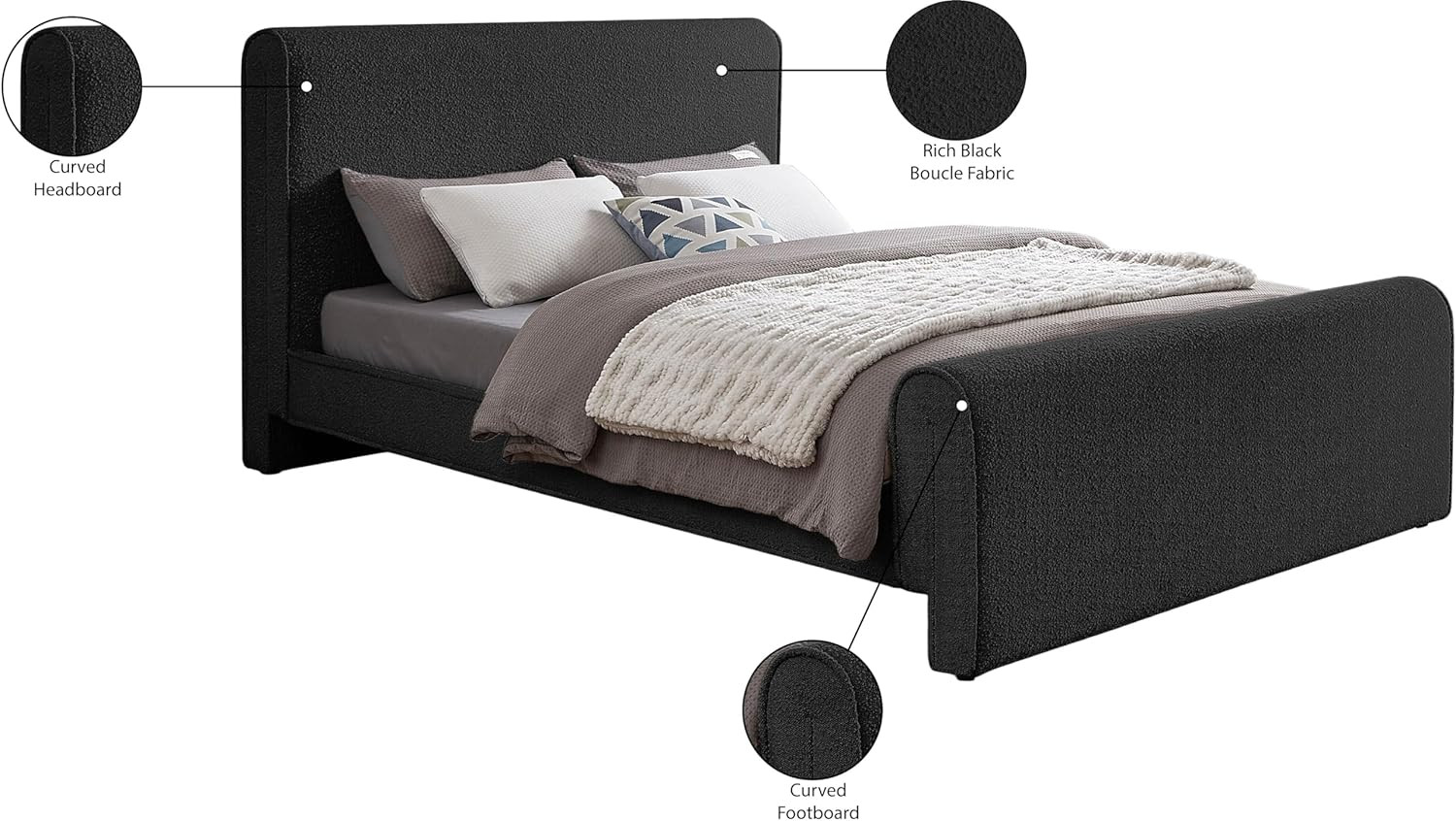 Stylusblack-F Stylus Collection Modern | Contemporary Boucle Fabric Full Bed wit