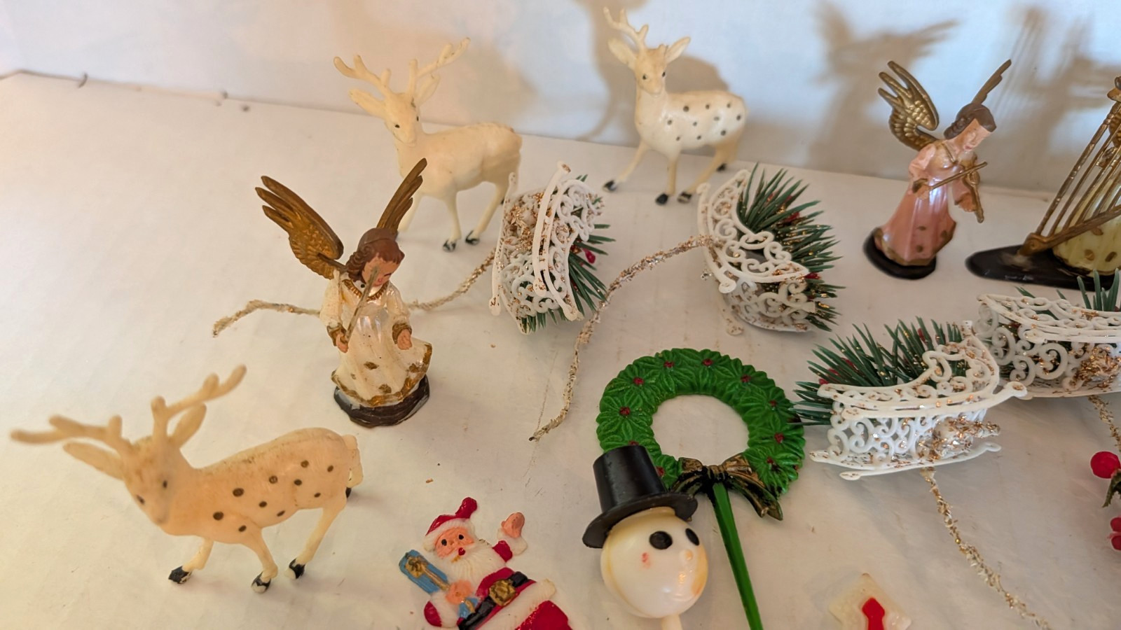 Vtg Christmas Cup Cake Picks Toppers ornaments crafting Lot angels santa deer B1