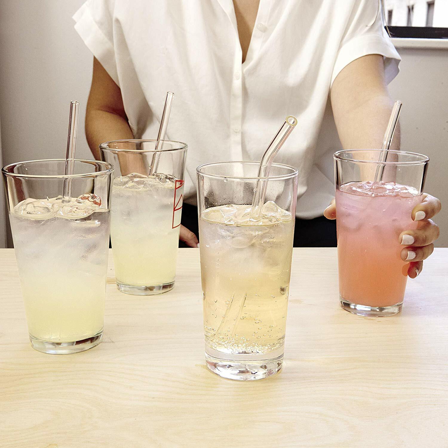 Kikkerland Reusable 8″ Clear Glass Straws – Set of 6 with Cleaning Brush