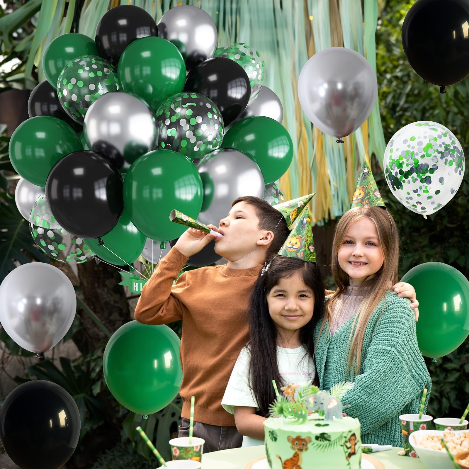 Green Black Balloons Dark Green Black Silver Confetti Balloons 35 Pcs 12 Inch…