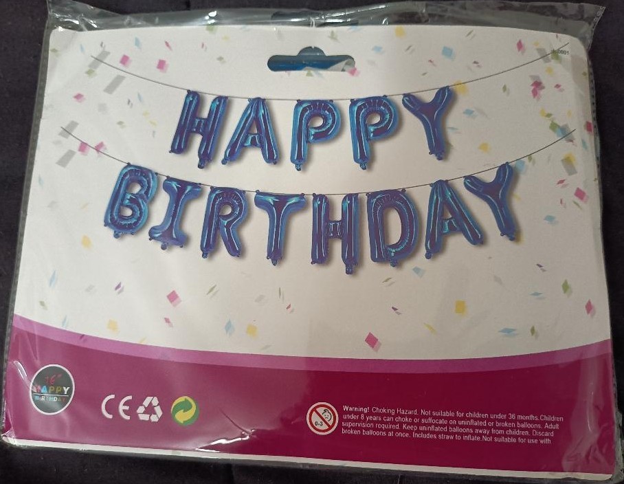 HAPPY BIRTHDAY 16” Balloons Letters Banner Set with Straw & Ribbon – Blue