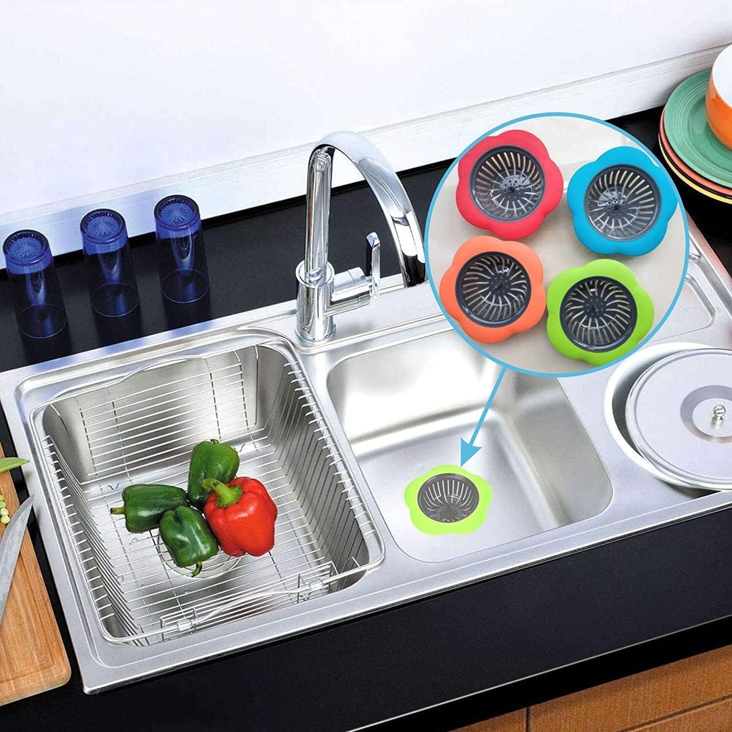 Plastic Sink Strainer, 4 Pack Flexible Kitchen Sink Drainers, Easy Clean Sink Dr