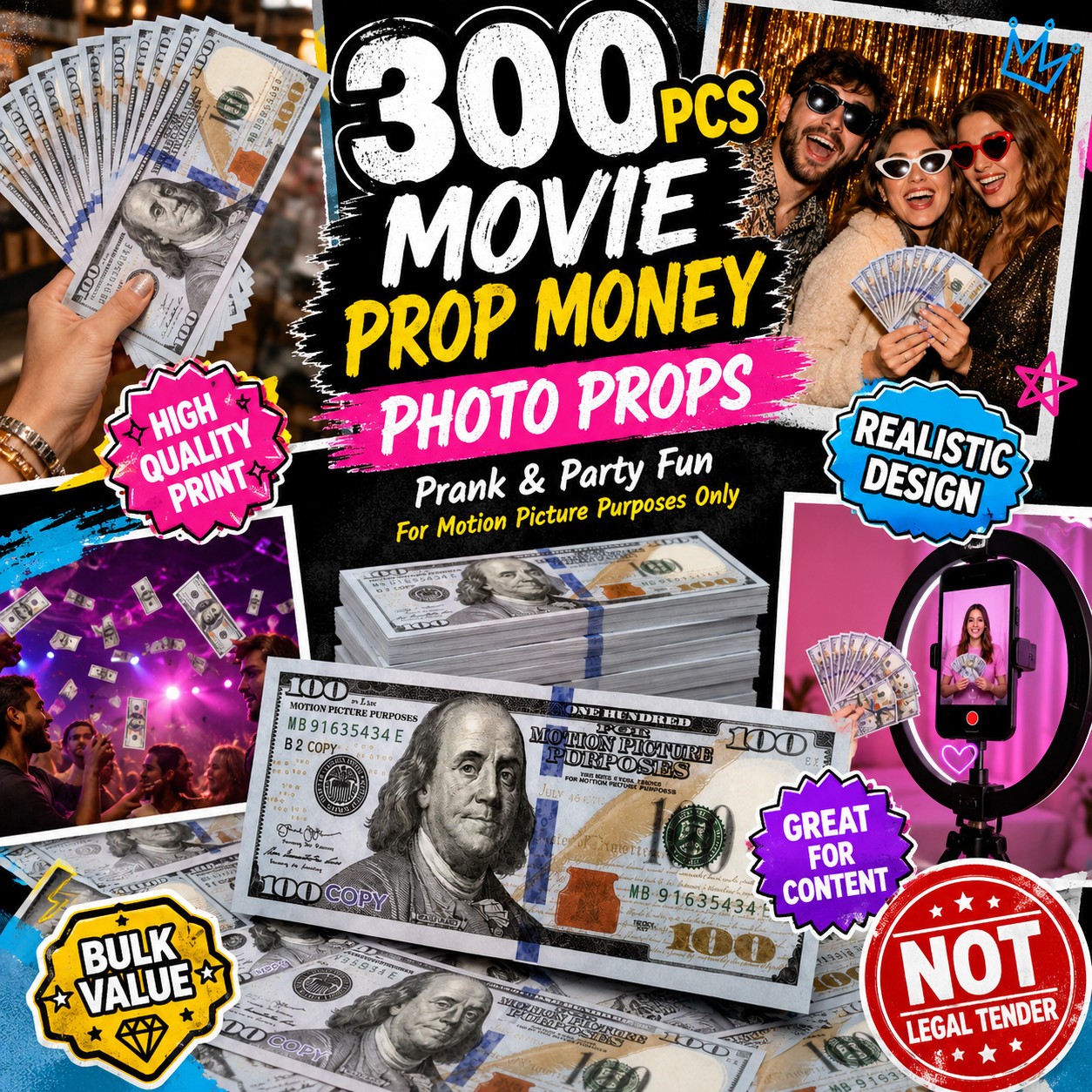 300 PCS Motion Picture Use Props Money for Party Video Photo Booth Props
