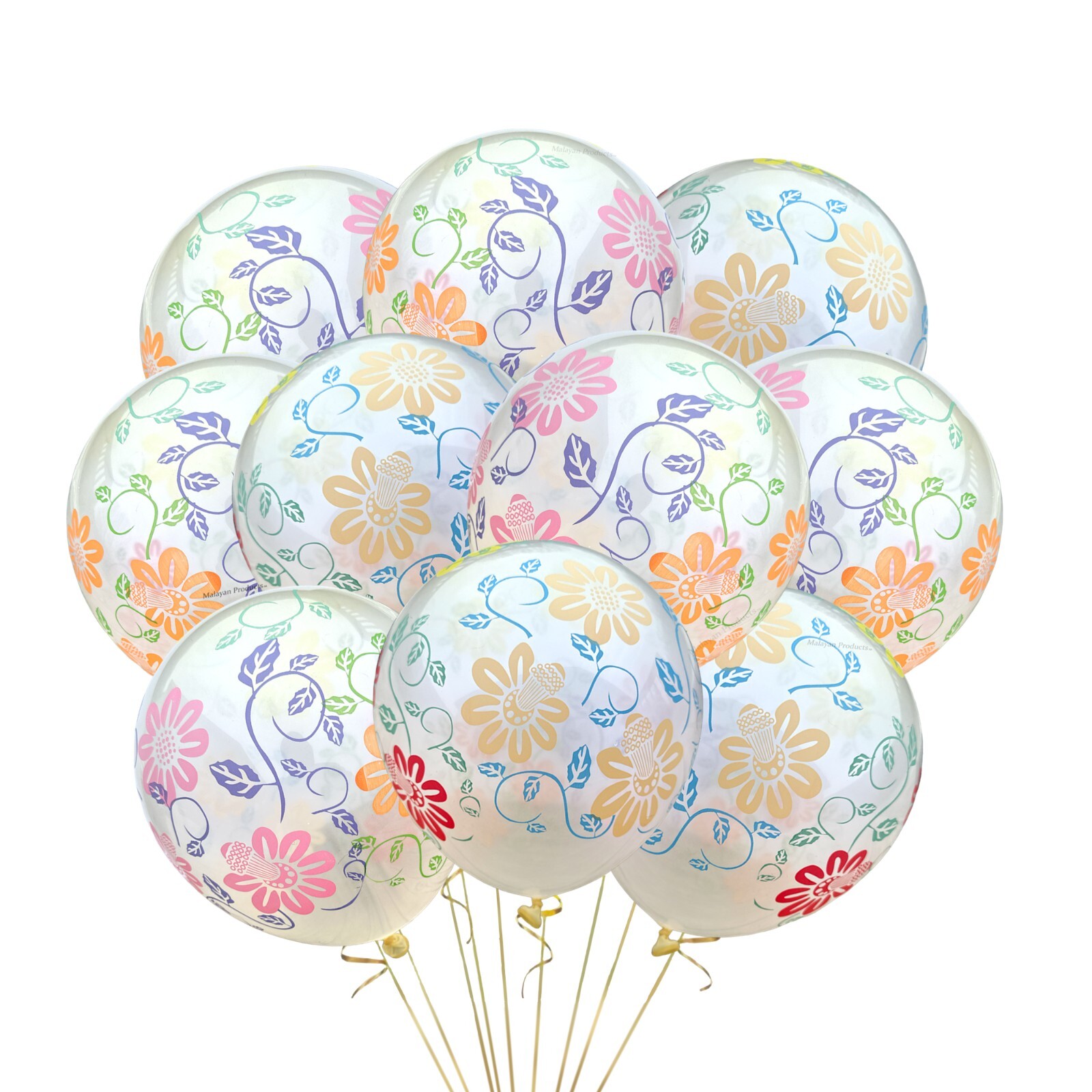 12 Pack Flower Balloons 12″ Clear Floral Theme Party Decorations Vine
