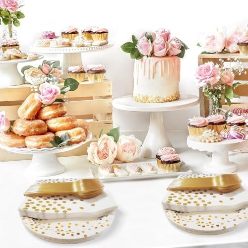 White and Gold Paper Plates Napkins Party White Gold Dot Paper Plate
