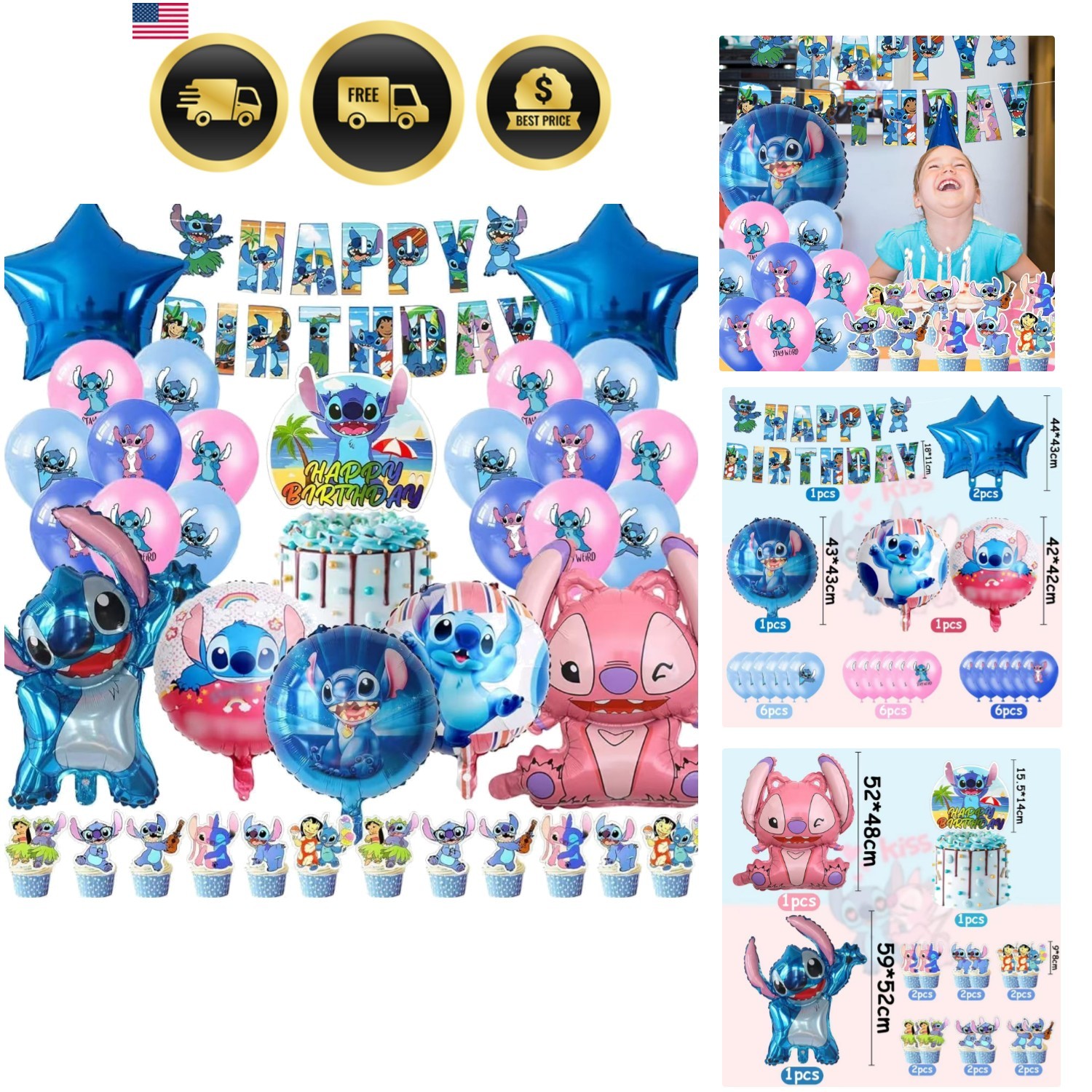 Stitch Birthday Party Supplies Set Balloons Banner Cake Toppers Kids Festive …