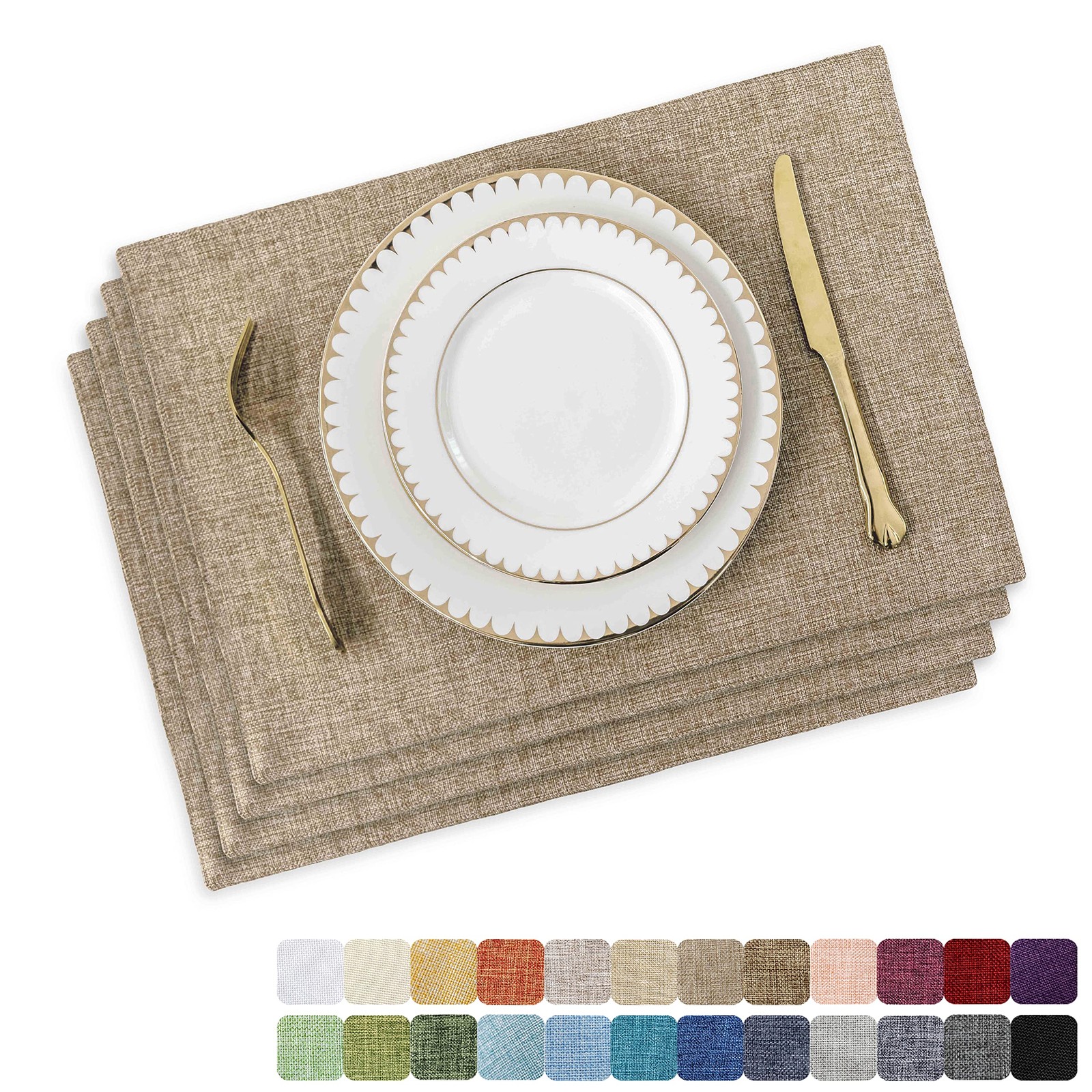 Home Brilliant Linen Placemats Set of 4 Heat Resistant Dining Table Cloth Place