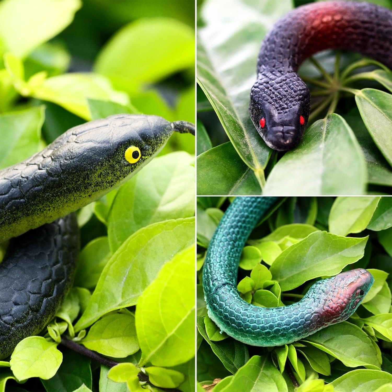3 Pack Realistic Rubber Snakes for Garden Props Birds Squirrels Mice Scare Toy..