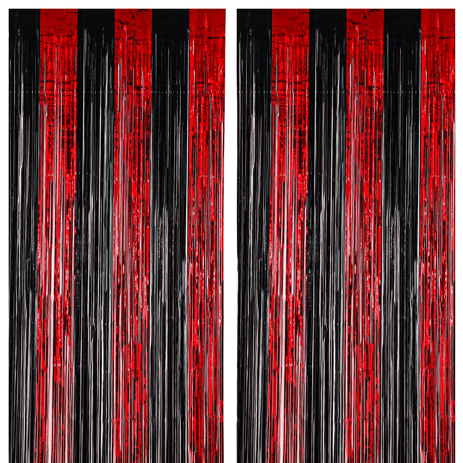 2 Pack 3.3×8.2 Feet Red and Black Foil Fringe Backdrop Curtains, Tinsel Strea…