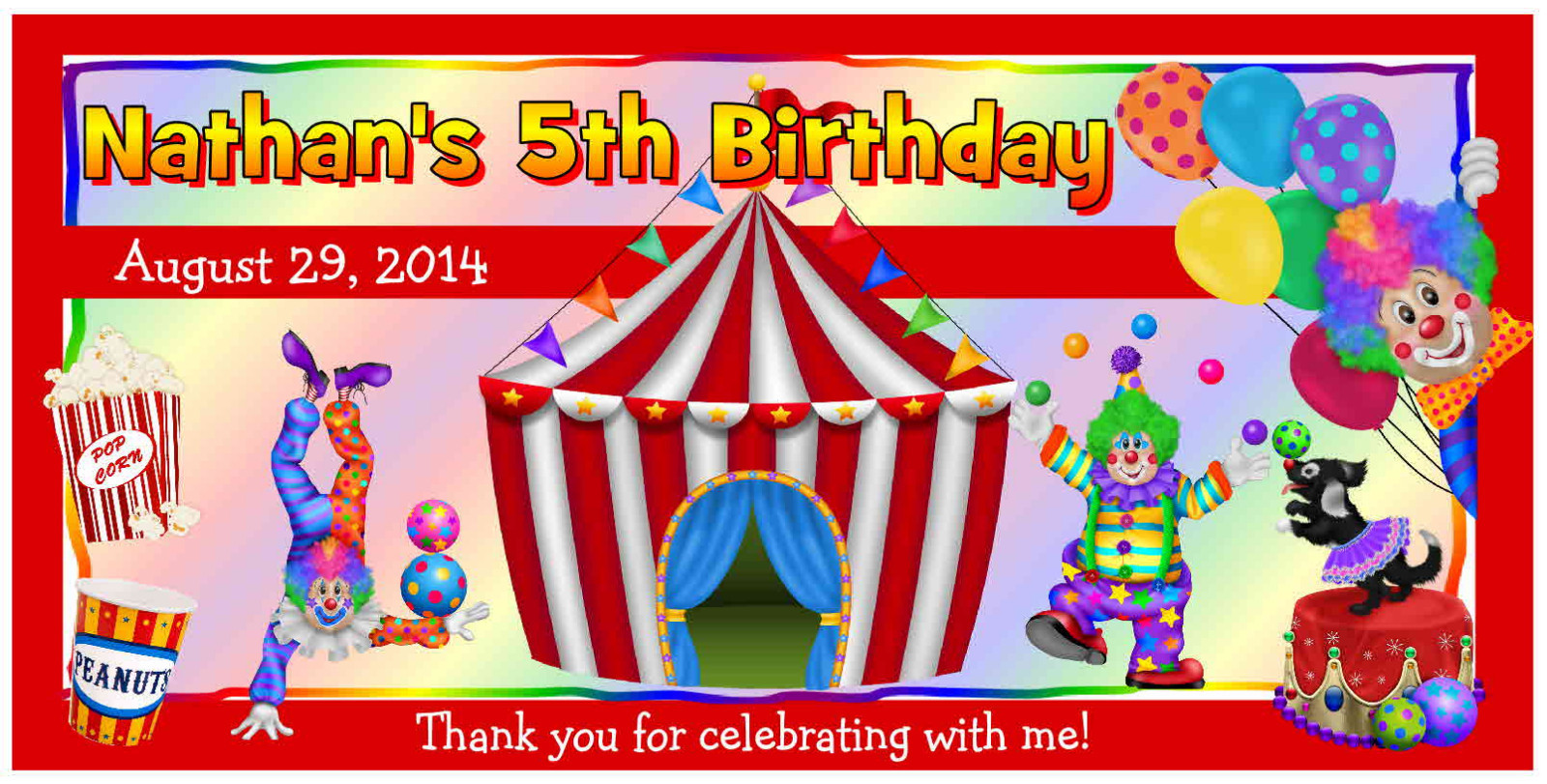 20 ~ CARNIVAL CIRCUS BIRTHDAY PARTY FAVORS WATER BOTTLE LABELS ~ waterproof ink