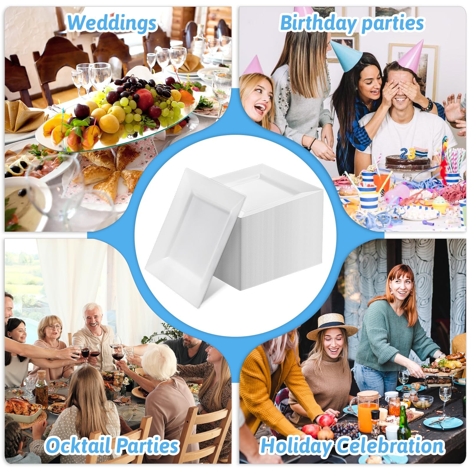 White Square Plastic Plates 100 Packs Disposable Dessert Plates 6.5″ Cake App…