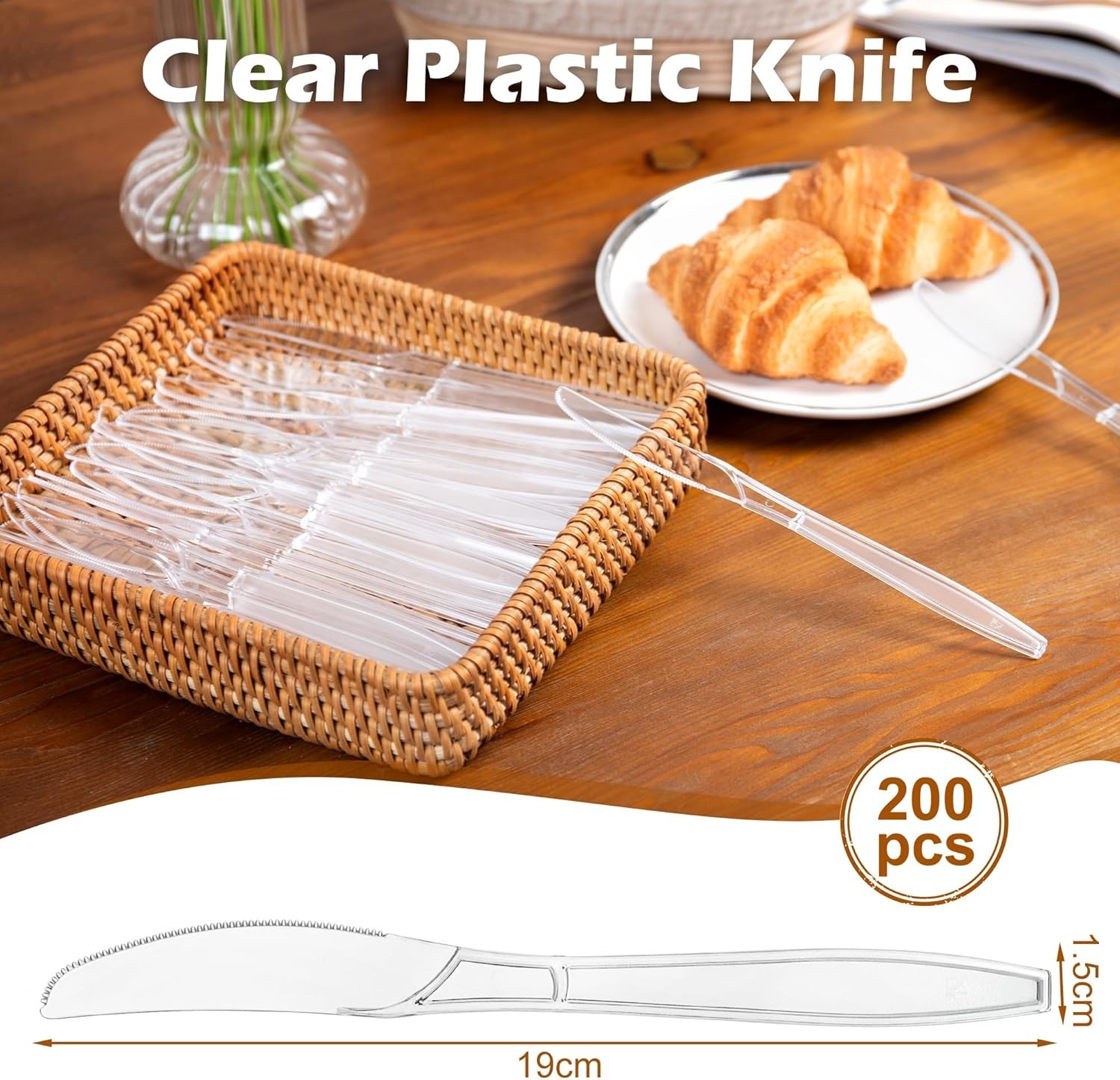 200 Pieces Clear Plastic Knives Heavy Duty Disposable -, BPA-Free, Heat Resis…