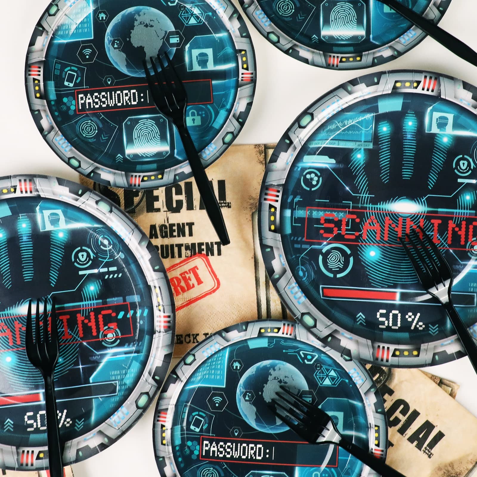 96 Pcs Secret Agent Birthday Party Paper Plate and Napkin Top Secret Spy Dete…