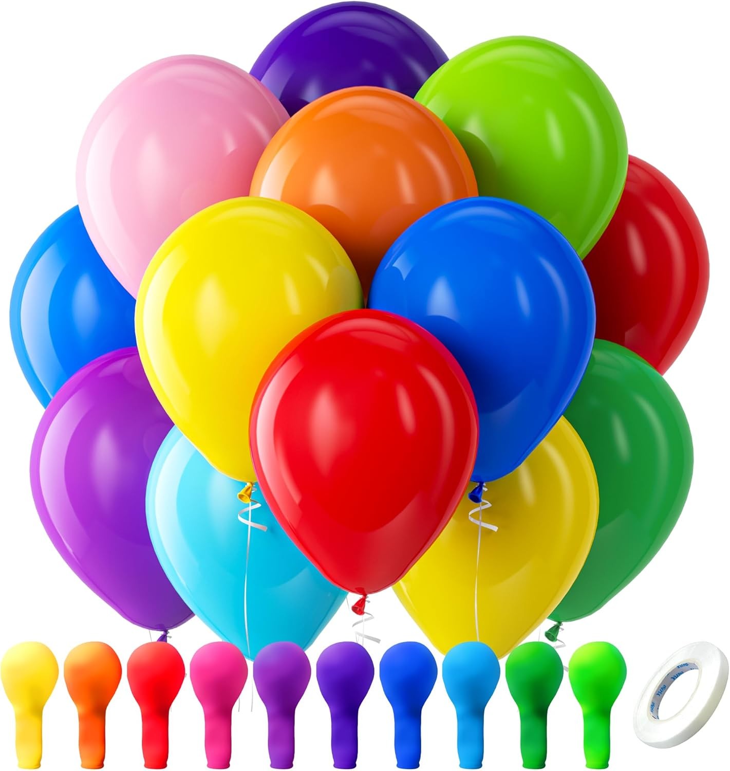 Assorted Rainbow Latex Balloons 100 Pack 12 inch Round Helium Bright