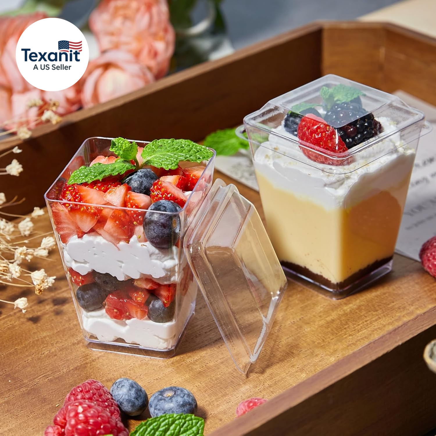 5 Oz Plastic Dessert Cups with Lids and Spoons 75 Pcs Serves 25, Banana Pudding