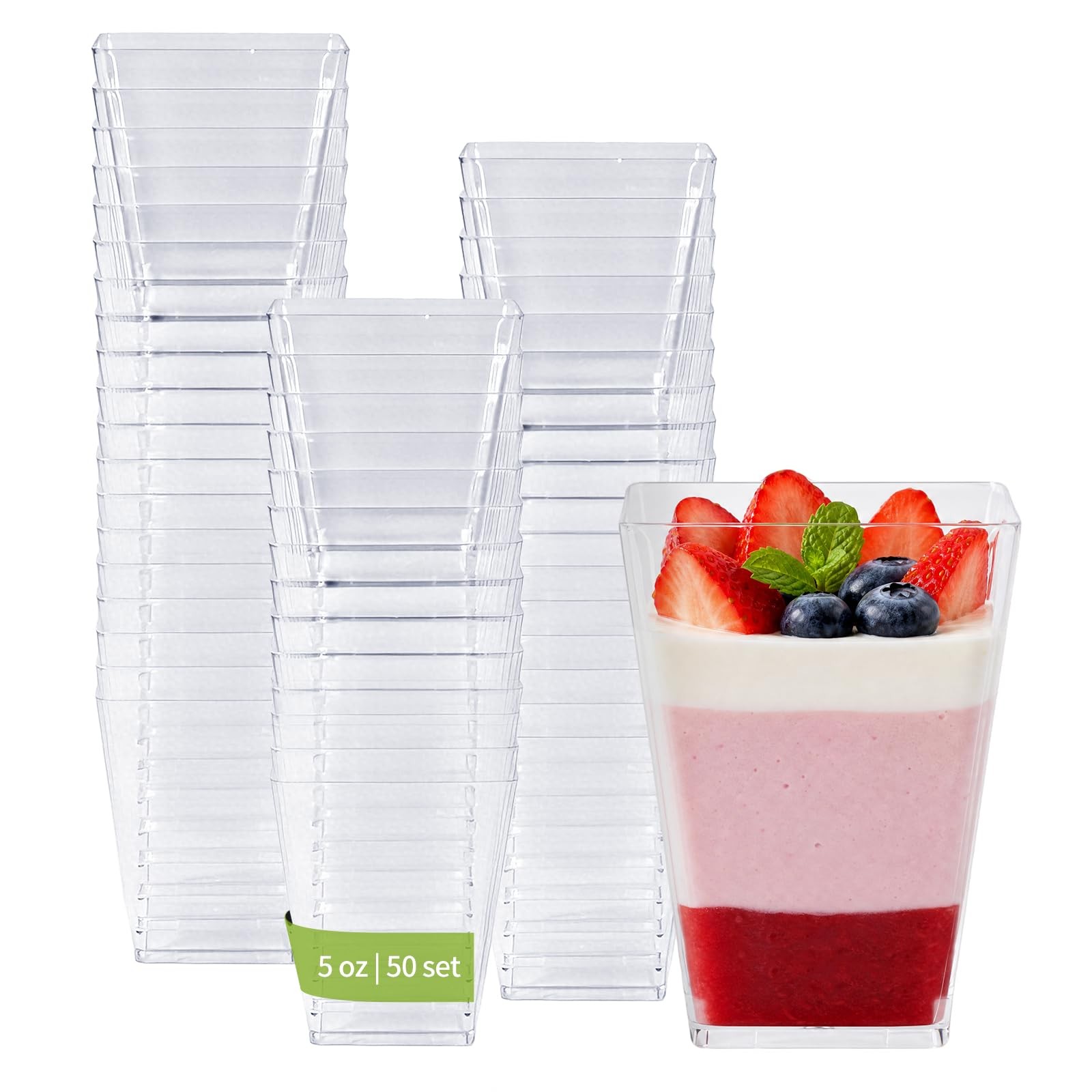 50 Pack 5 oz Disposable Plastic Dessert Cups, BPA-Disposable Square Dessert C…
