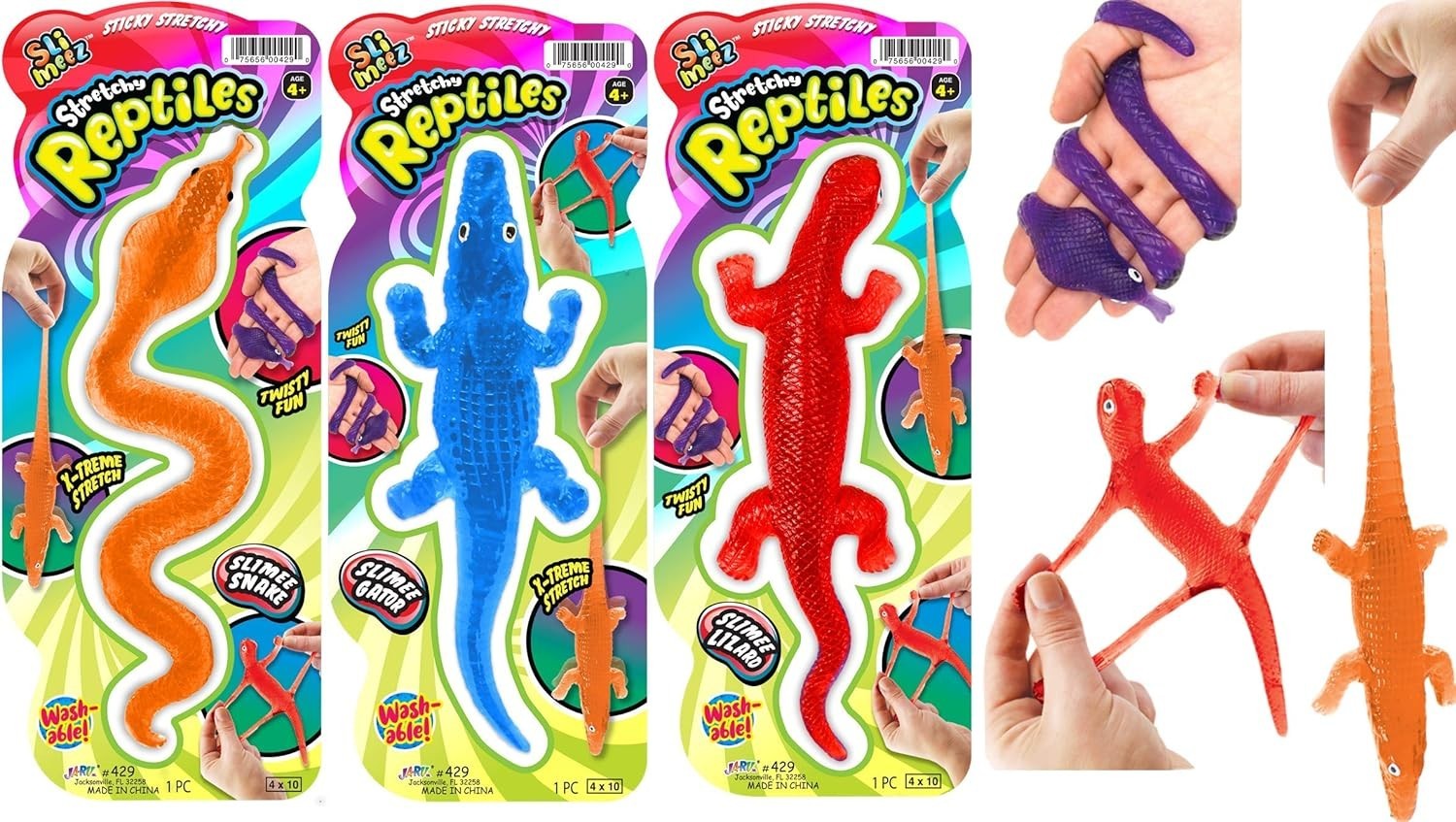 Super Stretchy Sticky Reptiles Snake, Lizard & Alligator (3 Units Assorted) Pran