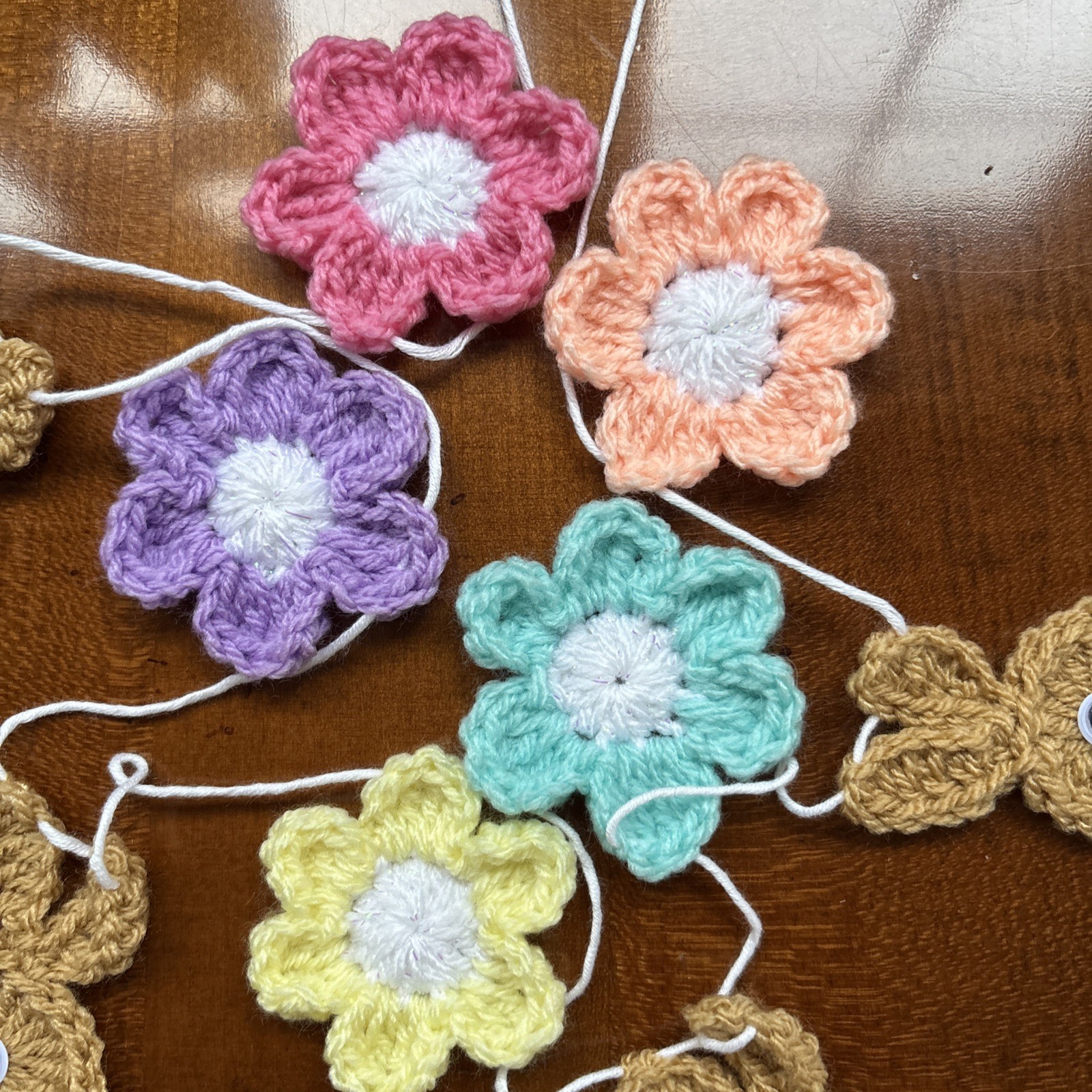 Bunny Rabbit & Flowers Garland/ Bunting Handmade Crocheted Nursery Home Decor