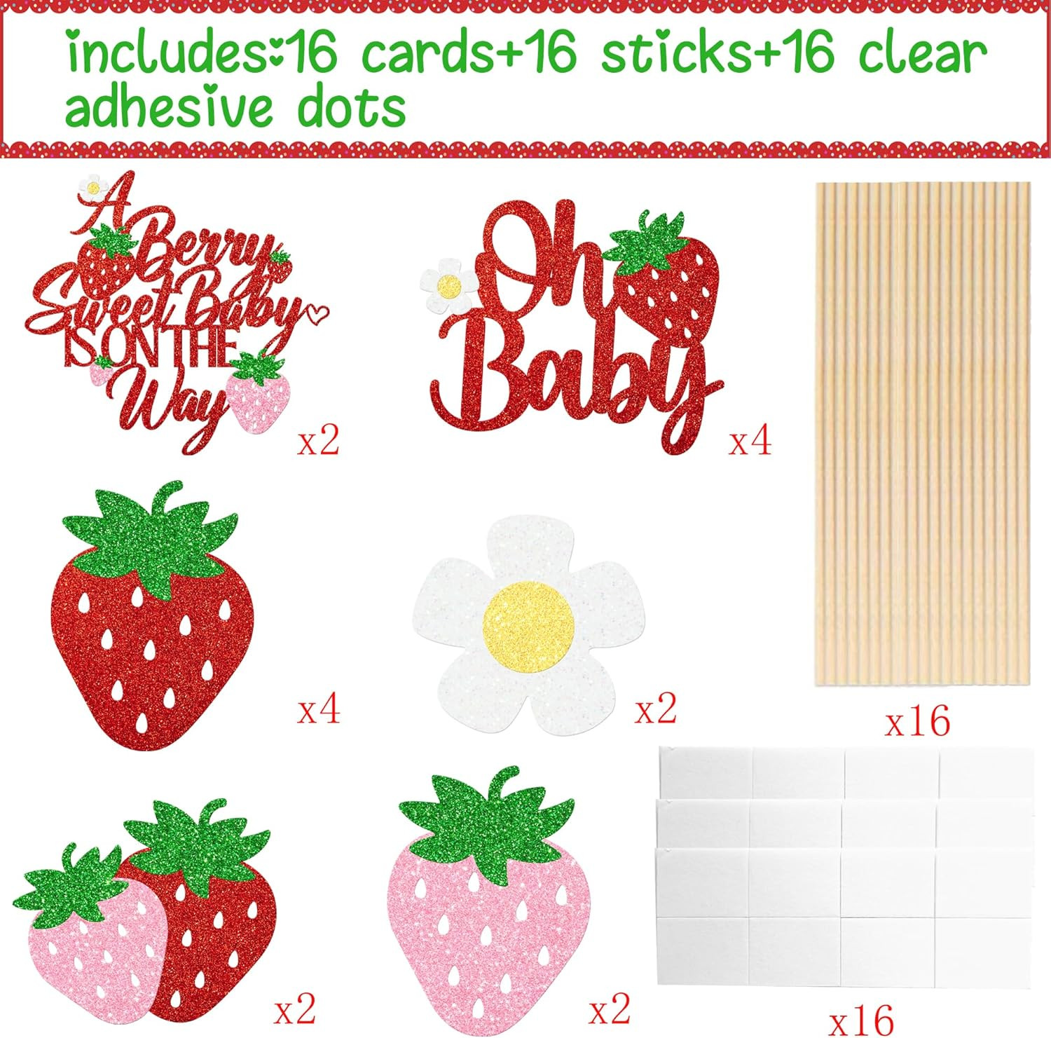Strawberry Oh Baby Centerpiece Sticks Glitter Berry Sweet Baby Shower Decorat…