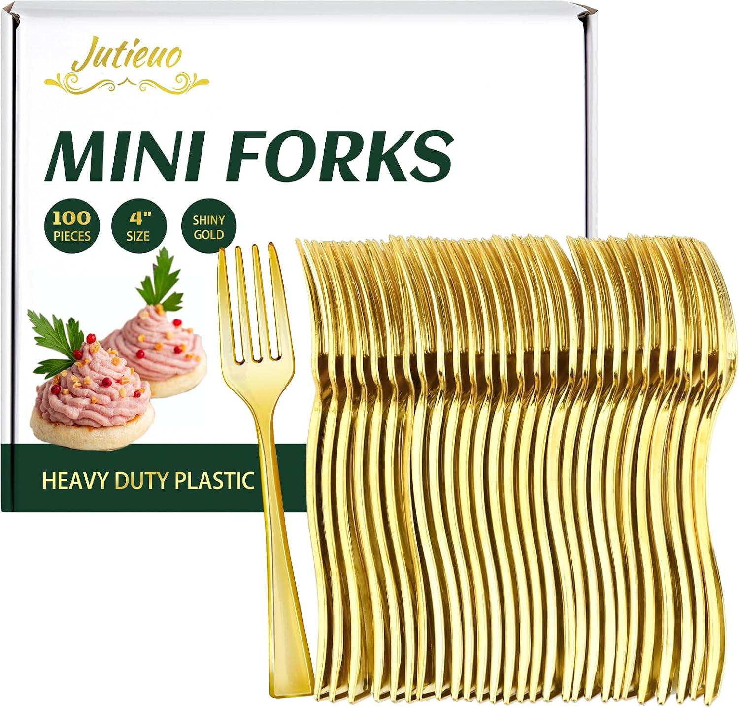 100CT Mini Gold Forks 4 Inch Small Plastic Gold Dessert Forks Disposable Heav…