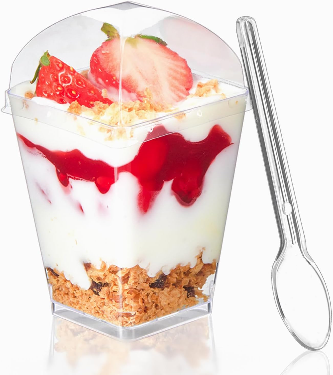 50 Pack 5 Oz Plastic Dessert Cups with Dome Lids for Party, Mini Dessert Cups…