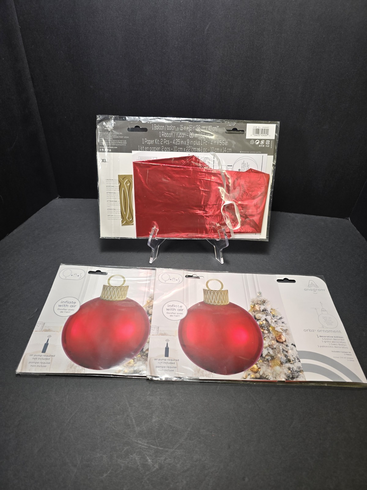 Lot of 5 Anagram Orbz Christmas Ornament Balloons 20″ Red Green Decor New