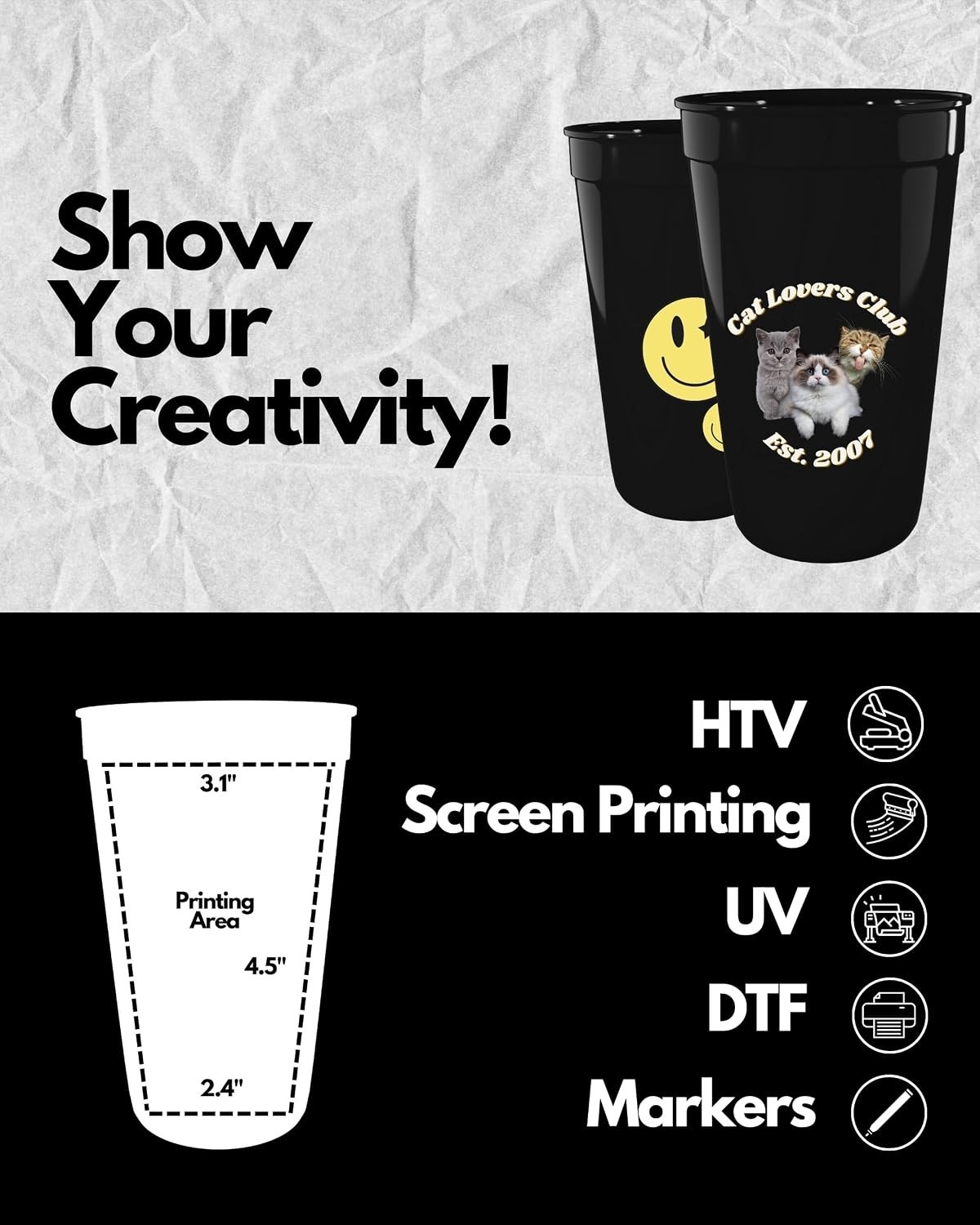 10 Pack 22 oz Black Reusable Blank Plastic Cups, Colored Plastic Drinking Cup…