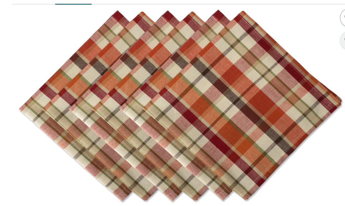 DII Thanksgiving & Fall Table Decoration Autumn Farmhouse Plaid, Napkin Set, 20x