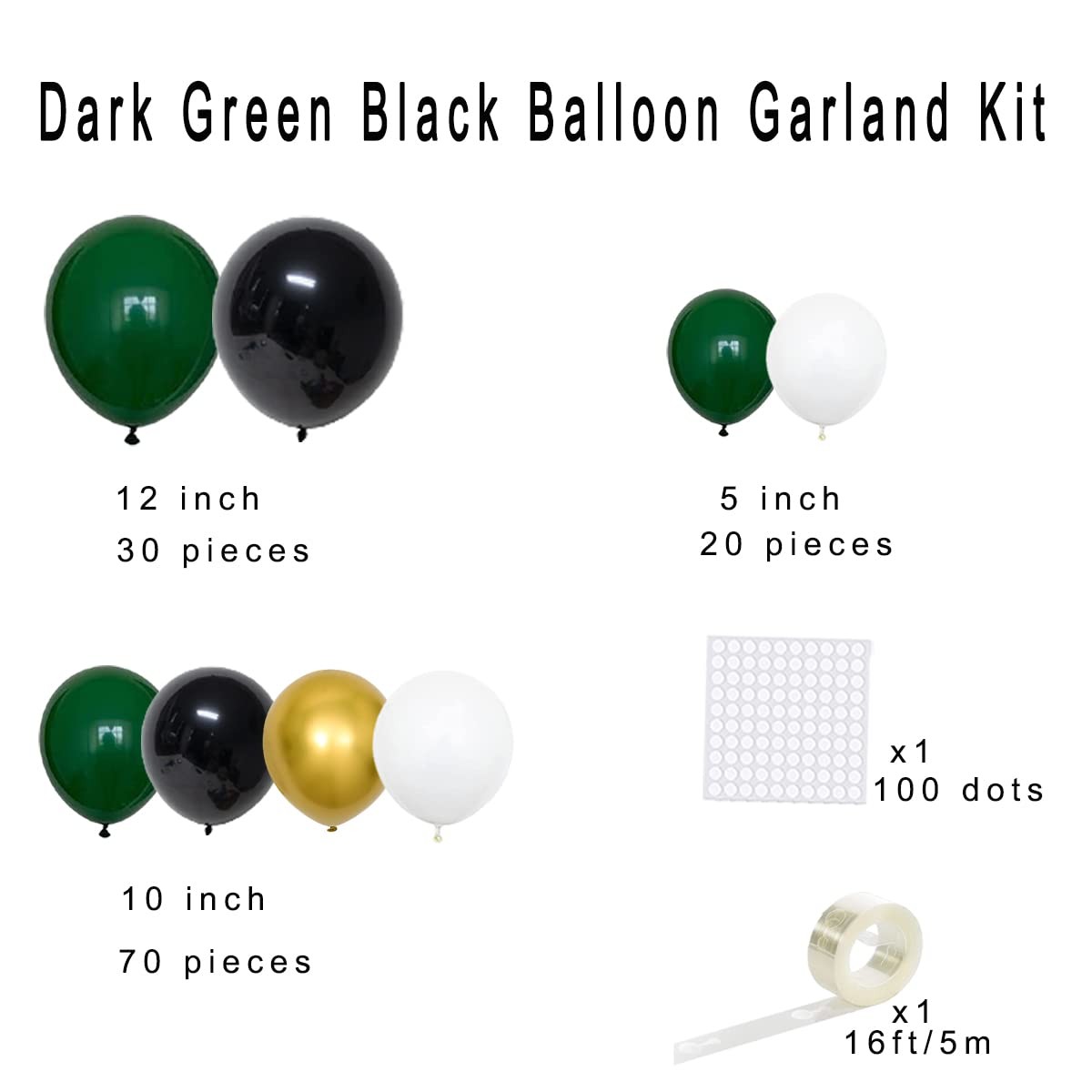 Dark Green Gold Black Balloon Garland Arch, Emerald Green Black Gold White Ba…