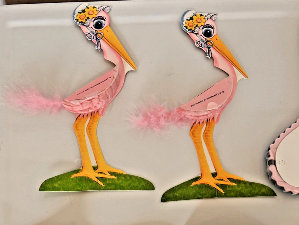 Vintage 70s Stork Centerpiece Baby Shower Decorations Lot Honeycomb Bells MORE!
