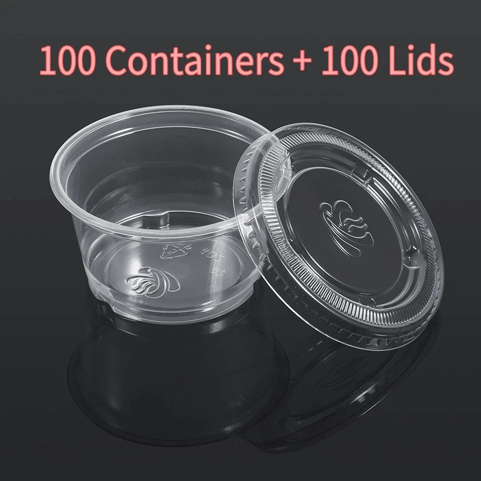 5.5oz Plastic Clear Portion Cups with Lids Pack of 100 for Sauce Cup BPA Free