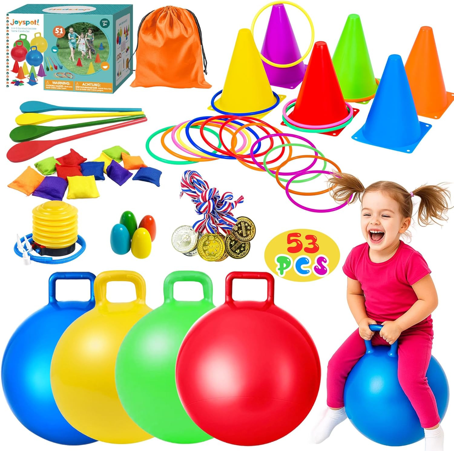 Carnival Outdoor Games Combo Set for Kids, 18 Inch Hopper Balls with Handles, Ri
