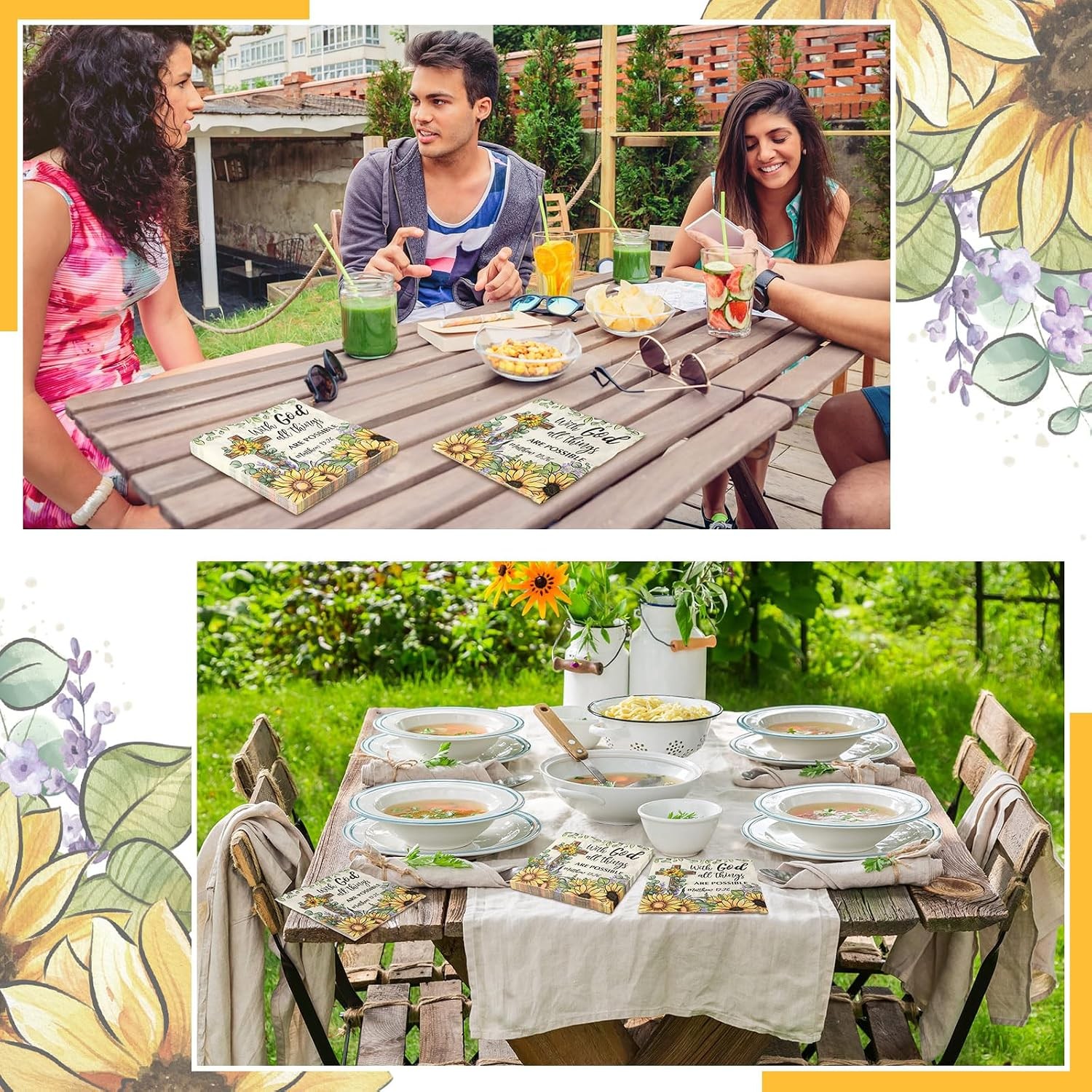 60 Pcs Sunflower Christian Cocktail Paper Napkins 6.5 x 6.5 Inches Disposable