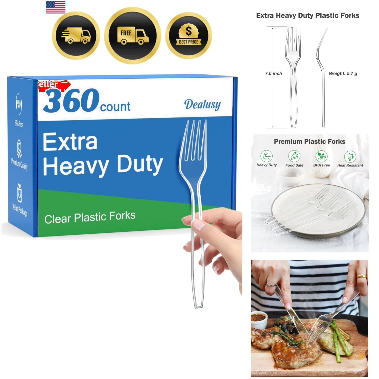360 Count Extra Heavy Duty Clear Plastic Forks Disposable, BPA-Free, Heat Res…