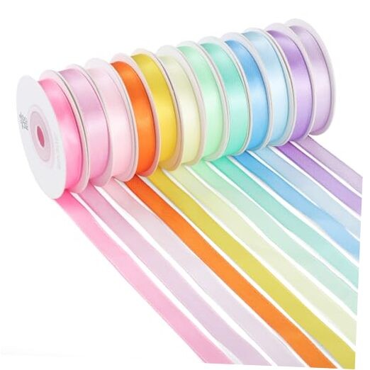 120 Yards Rainbow Ribbon 12 Colors 3/8″ x 10 Yards/Roll, Colorful Satin