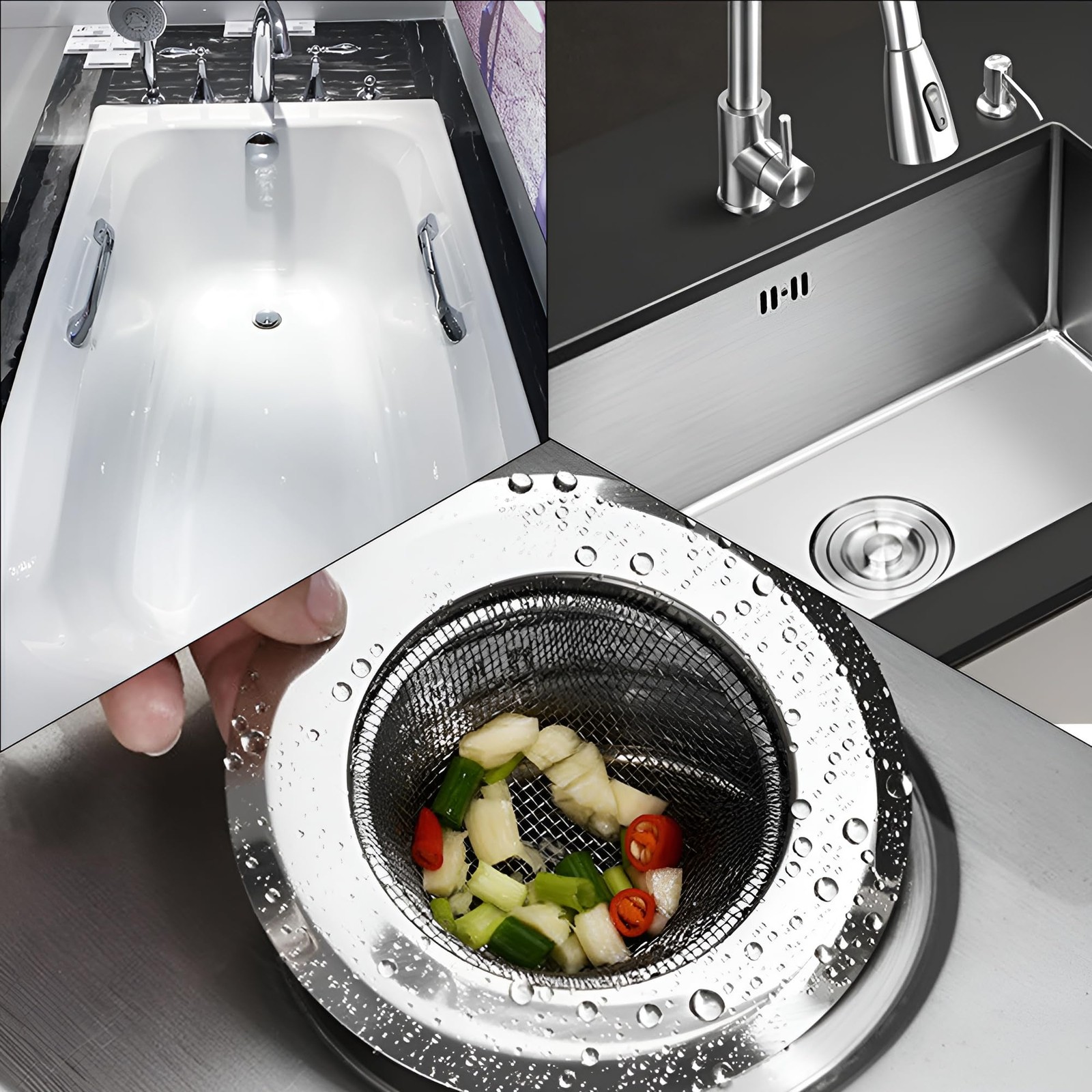 Runseaway 3PCS 4.5″ Kitchen Sink Strainer, Stainless Steel Drain Strainers with