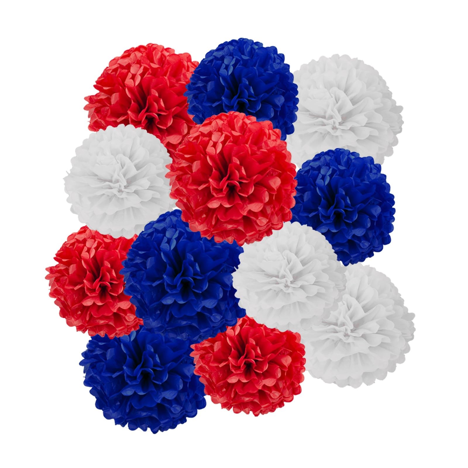 12 PCS Tissue Pom Poms Red White Blue DIY Decorative Flowers 10/12 Inch