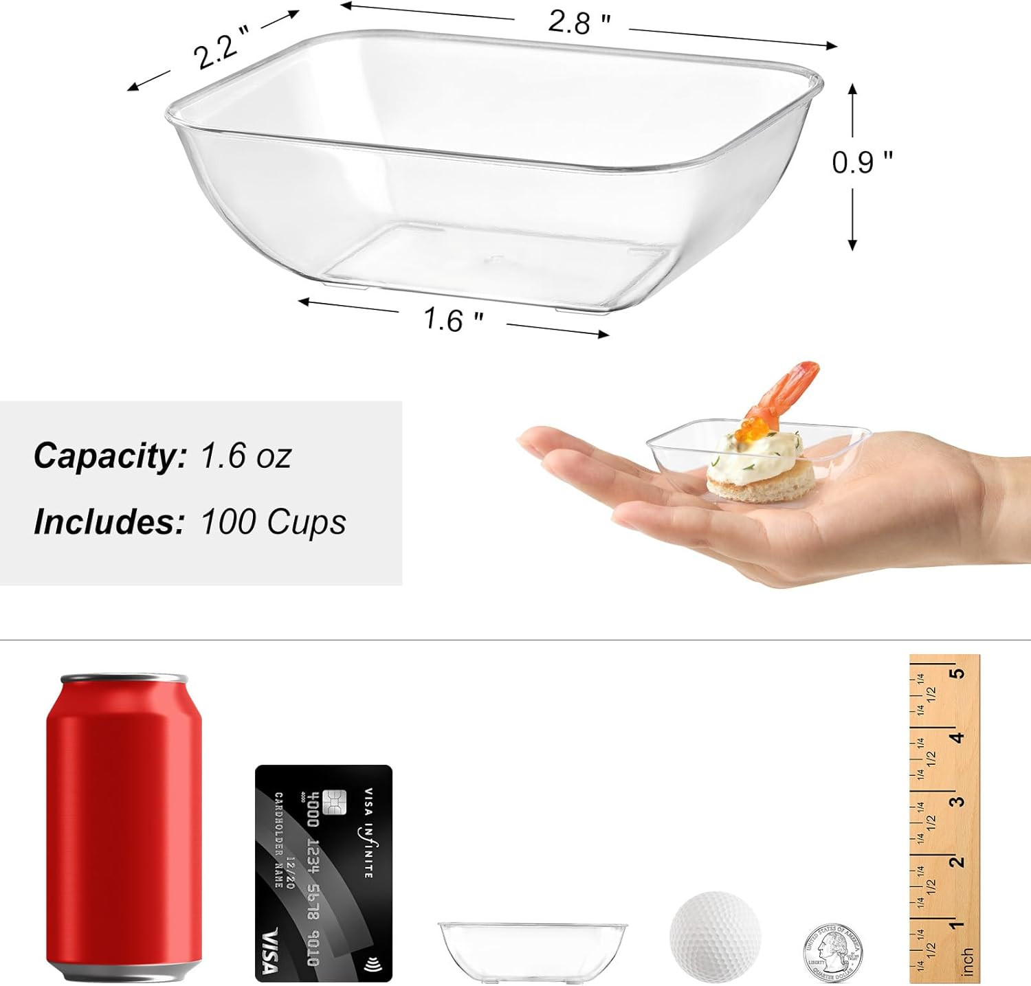 100 Pack 1.6 Oz Mini Dessert Cups, Clear Plastic Reusable Small Rectangle Party