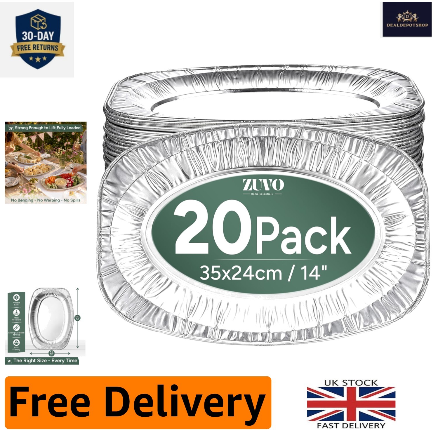 20 Pack Recyclable Aluminium Serving Platters – Oven & Freezer Safe Luxury Trays