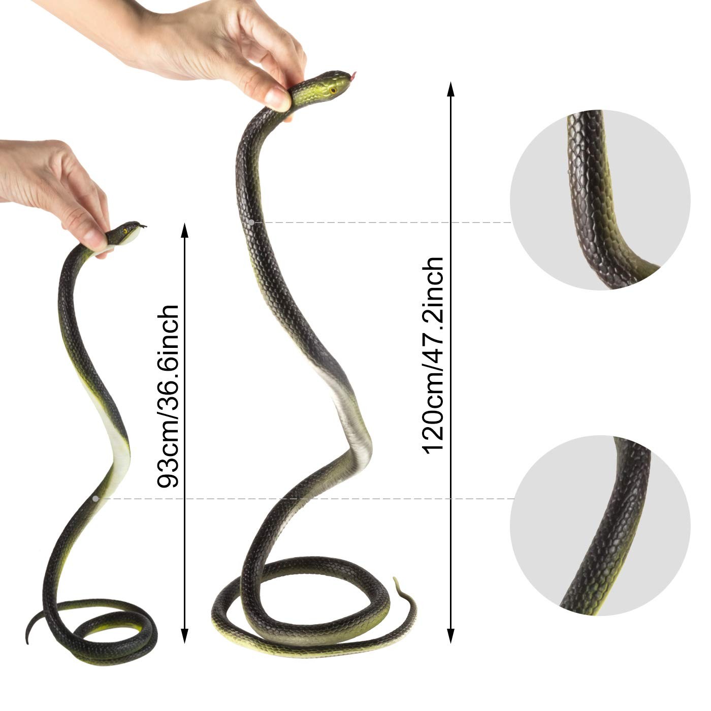 3 Pack Realistic Rubber Snakes for Garden Props Birds Squirrels Mice Scare Toy