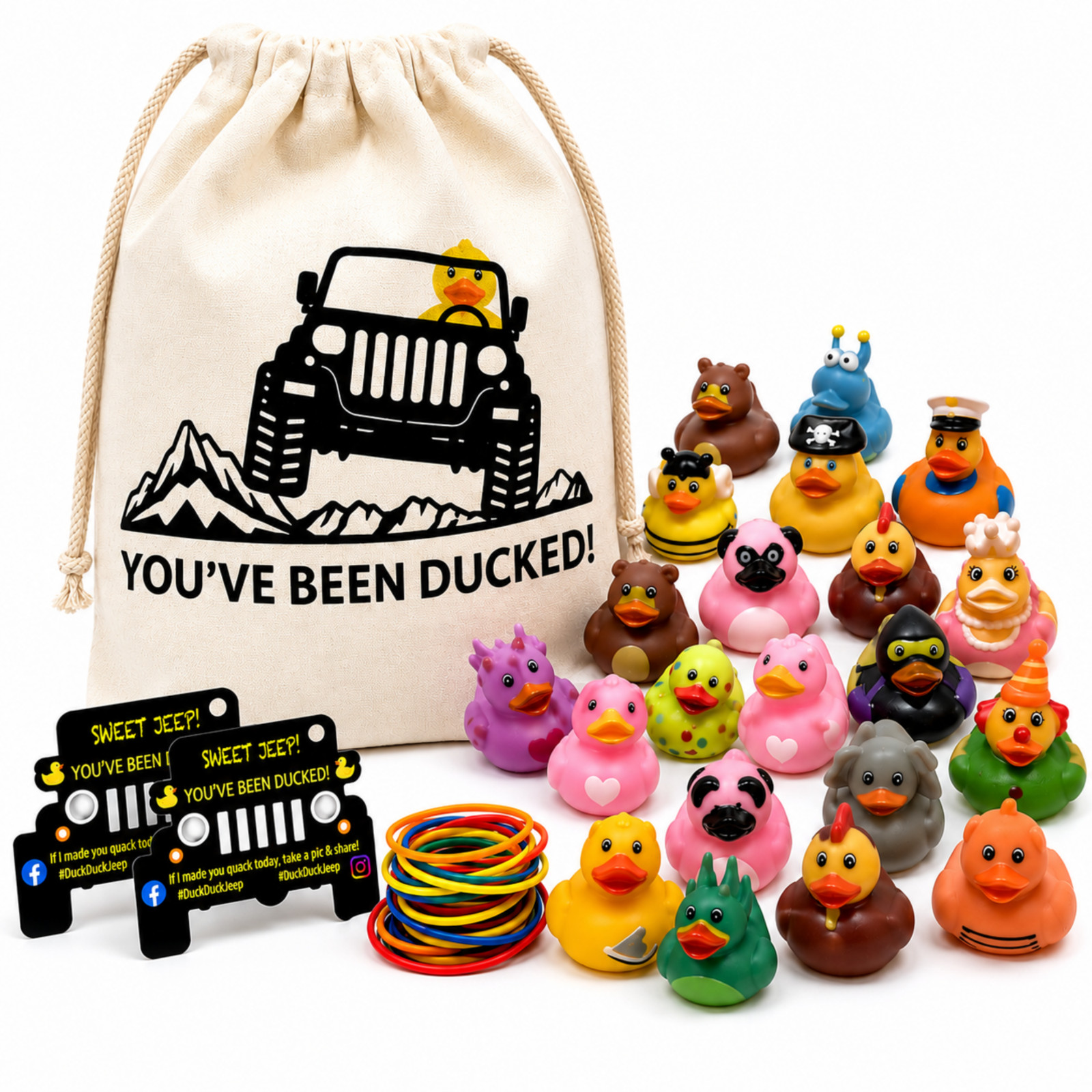 75PCS Rubber Ducks Jeep Ducking Kit Bulk 2″ Bath Toys Party Favors with Jute Bag