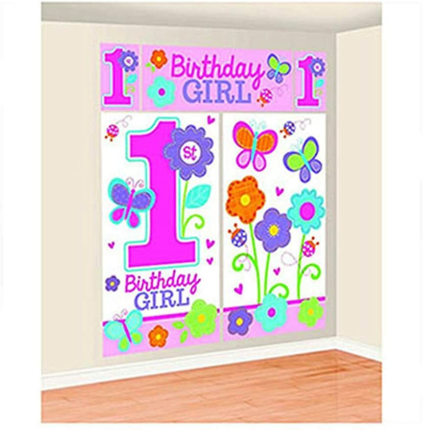HAPPY BIRTHDAY BANNER 1st birthday girl party set of 5 posters NEW scene setter
