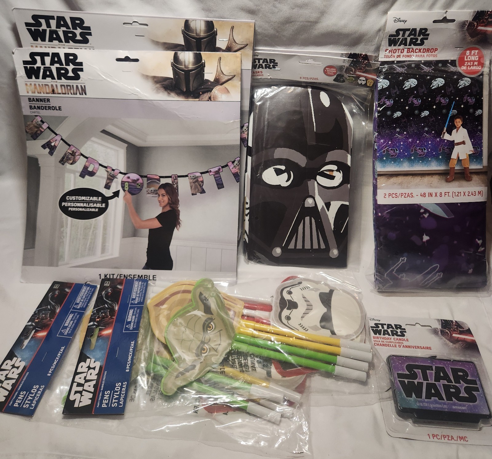 NEW Star Wars Bday Party Decorations Banners Masks Photo Backdrop Pens Candle