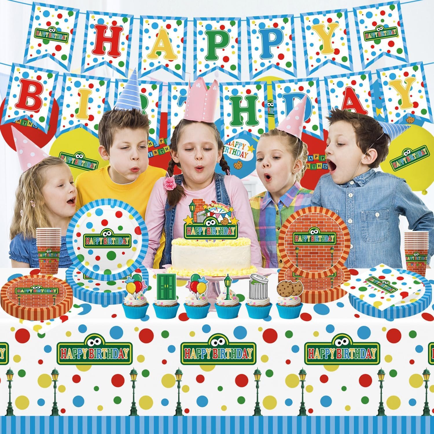 104Pcs Birthday Party Decorations Cute Theme Tableware Set Include 9 Inches