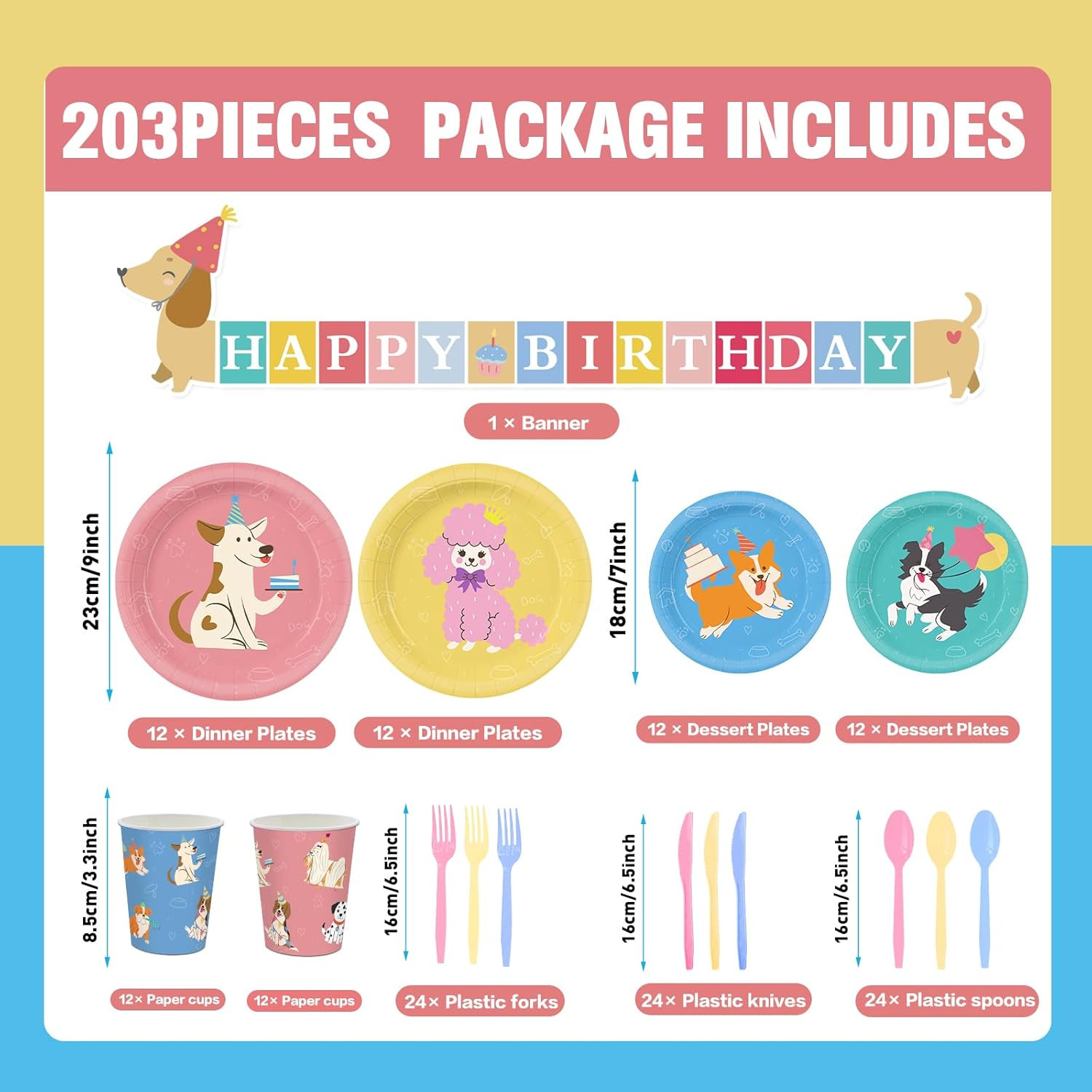 203pcs Retro Puppy Party Decorations Plates Napkins Pet Dog Birthday Party Suppl