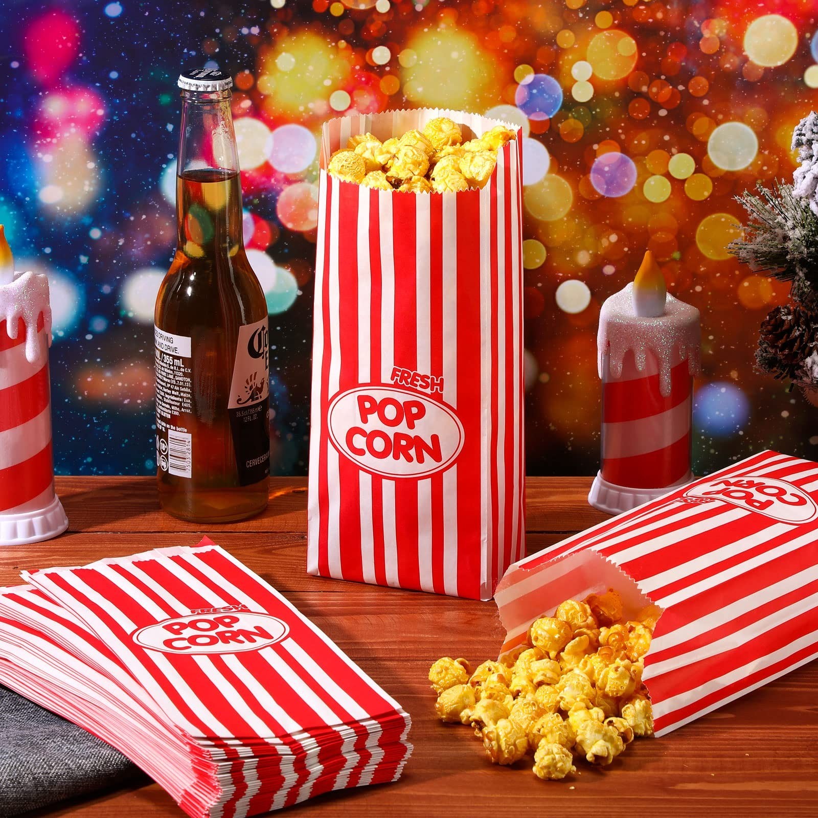 1000 Pcs 2oz Red Retro Striped Popcorn Bags – Disposable Party Favors for Events