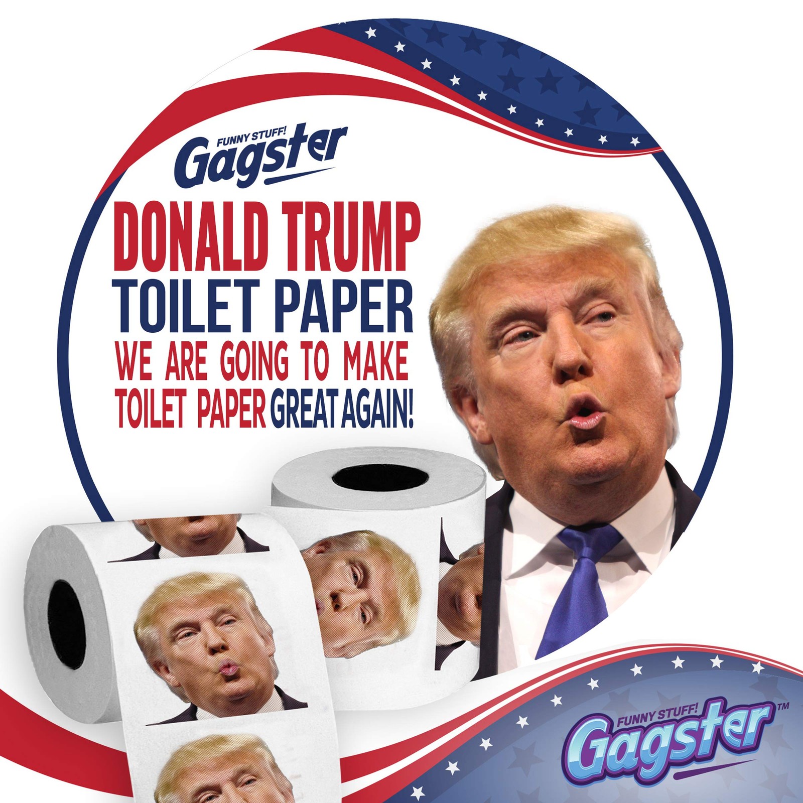 Trump Political Toilet Paper Roll by Gagster – 3 Ply Funny Novelty Gag TP with F